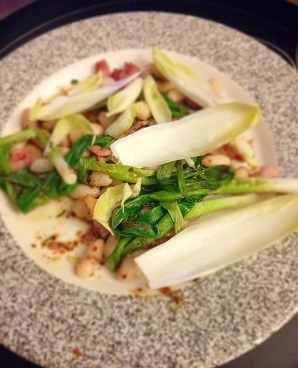 Blistered Salad Onions With White Beans And Lardons