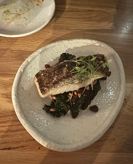 Cod, Cavolo Nero, Pine Nuts, Raisins
