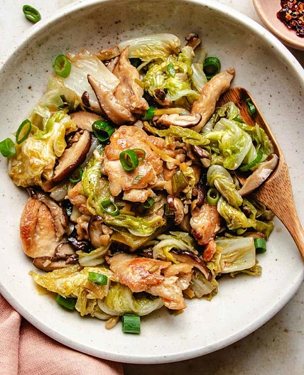 Chicken and cabbage stir fry with black rice