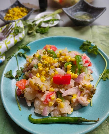 Mashed Potato Salad with Green Mung Beans {Vegetarian & No-Mayo}