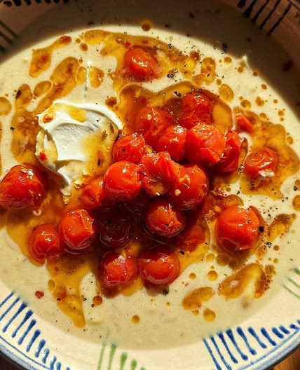 Miso bean soup with roasted tomatoes by Carolina Gelen