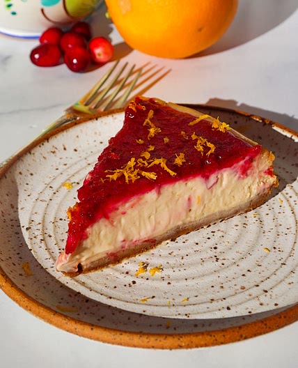 Creamy Cranberry Orange Cheesecake (vegan, gf)
