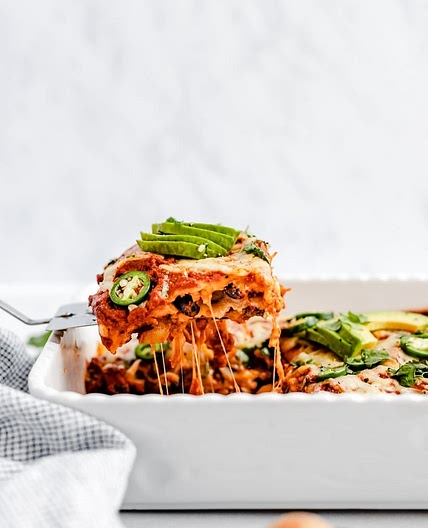 Chipotle Black Bean Roasted Veggie Enchilada Casserole