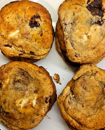 Cinnamon Sugar-Rolled Triple Chocolate Chunk Cookies