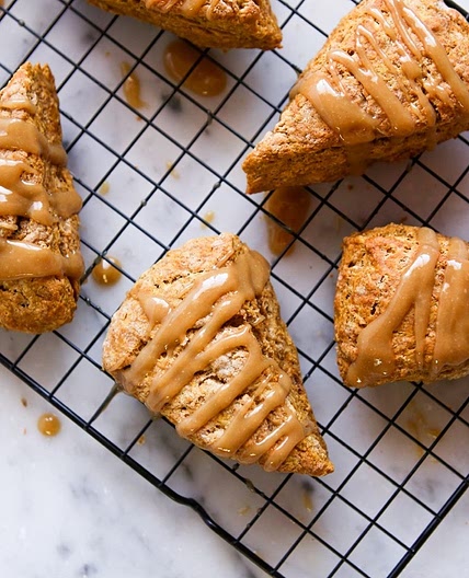 Pumpkin Spice Scones with Maple Tahini Glaze