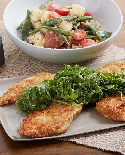 Pan-Fried Francese-Style Chicken with Arugula & Green Bean-Potato Salad