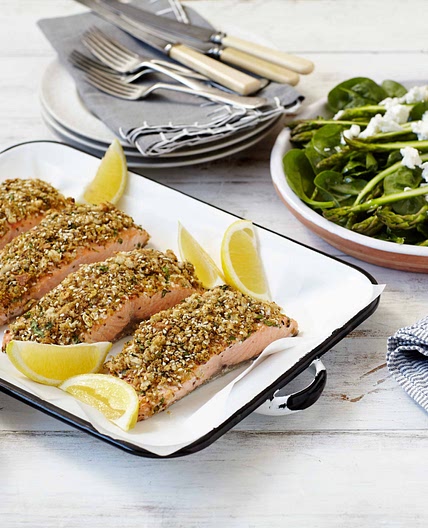 Baked salmon fillets with dukkah crumb