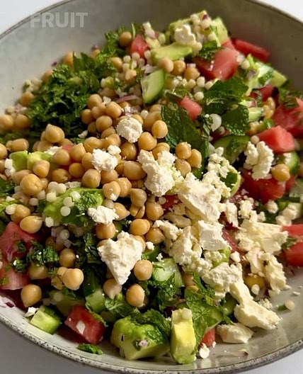 WATERMELON, PEARL COUS COUS, FETA & MINT SALAD