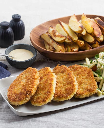 Crispy Pork Chops with Roasted Potato Wedges & Summer Squash-Tomato Slaw