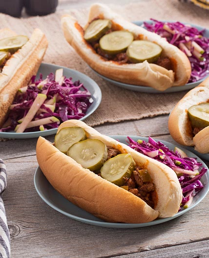 Sloppy Joes with Bell Pepper & Red Cabbage-Apple Slaw