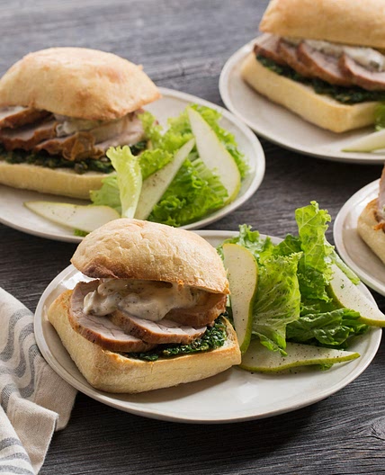 Roasted Pork Sandwiches with Kale Pesto & Caper Mayonnaise