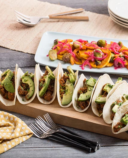 Barbacoa Lamb & Beef Tacos with Roasted Honeynut Squash & Brussels Sprouts