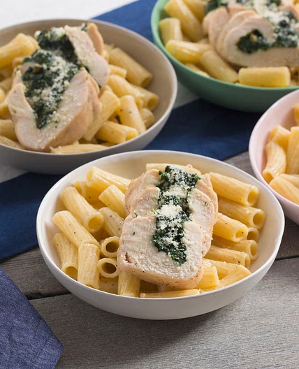 Chicken Rollatini with Spinach & Cheesy Elicoidali Pasta