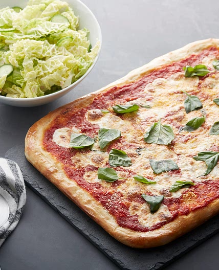 Fresh Mozzarella & Basil Pizza with Savoy Cabbage Salad