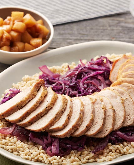 Roasted Pork & Braised Cabbage with Barley & Glazed Apples