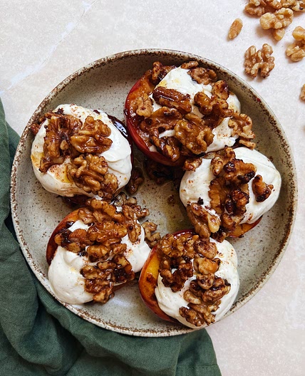 Cinnamon Grilled Nectarines With Whipped Ricotta And Toasted Walnuts