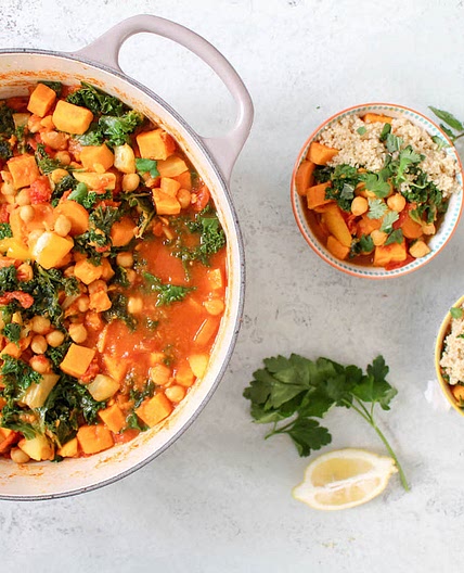 Spicy Chickpea and Sweet Potato Tagine with Lemon and Herbs