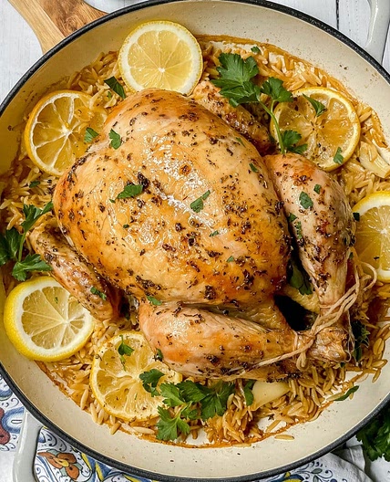 Greek Roasted Chicken with Lemon Orzo