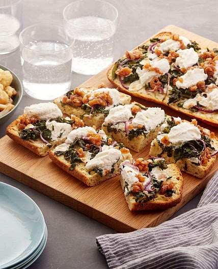 Mozzarella & Ricotta Focaccia Pizzas with Fig Jam & Roasted Cauliflower