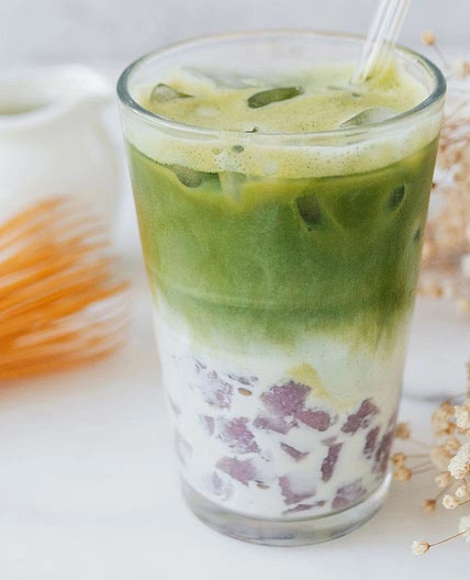 Matcha Latte with Mini Taro Balls
