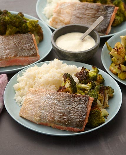 Crispy Salmon with Roasted Broccoli & Meyer Lemon Aioli