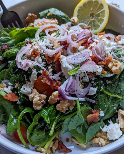 Spinach Salad with Warm Bacon Vinaigrette