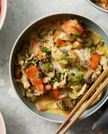 Thai Chicken Noodle Soup with Yellow Curry & Mushrooms