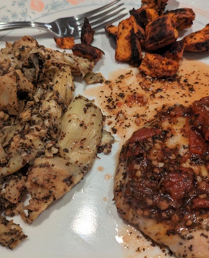 Balsamic Caprese Chicken with Roasted Artichokes