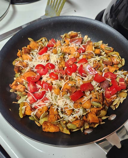 Parmasan sweet potatoes and pumpkin seeds