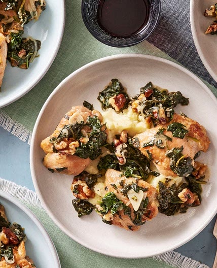 Verjus-Braised Chicken with Spinach & Mashed Potatoes