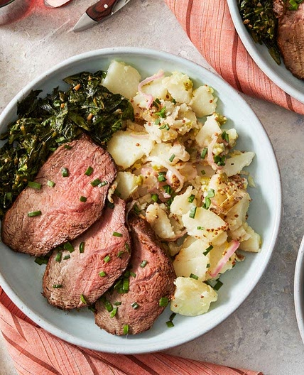 Spice-Rubbed Roast Beef with Collard Greens & Potato Salad