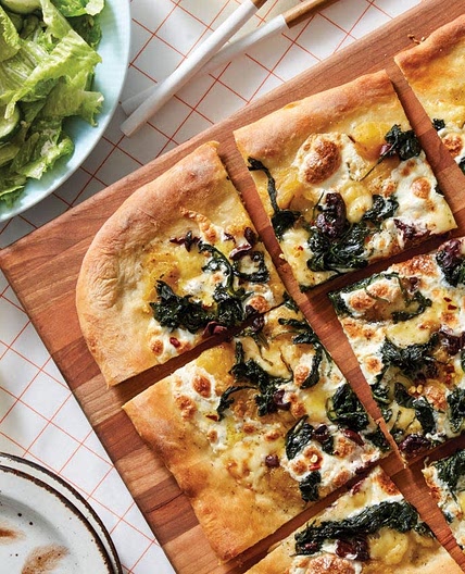 Yellow Tomato & Fontina Pizza with Cucumber & Romaine Salad