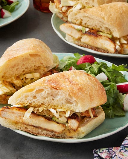 Cajun Chicken Sandwiches with Quick Pickles & Arugula Salad