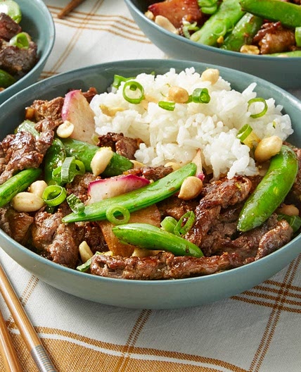 Beef Teriyaki Stir-Fry with Sugar Snap Peas & Lime Rice