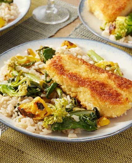 Crispy Cod & Garlic Rice with Gai Lan & Yakiniku Sauce