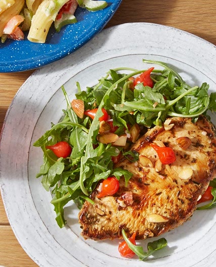 Vinaigrette-Marinated Chicken with Baby Greens & Pasta Salad