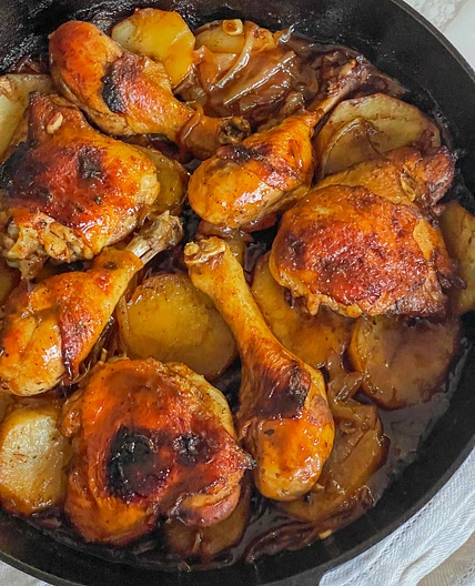 Pomegranate Roasted chicken with potatoes onions