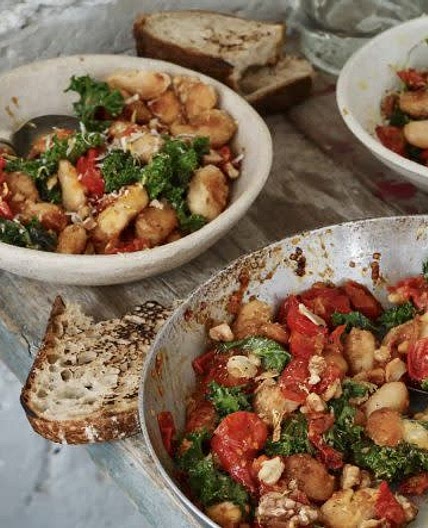 CRISPY BUTTERBEANS WITH KALE, PARMESAN AND LEMON