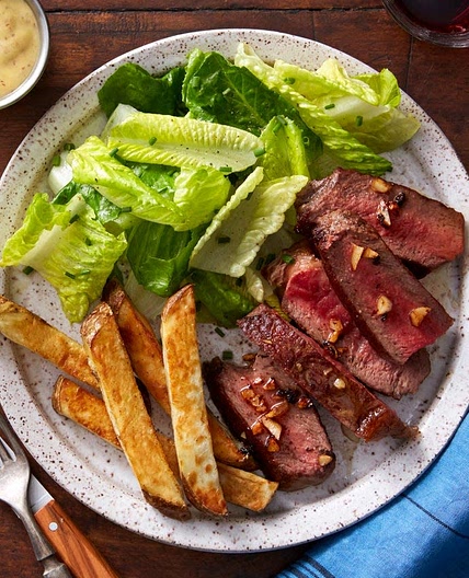 Seared Steaks & Garlic Butter with Oven Fries