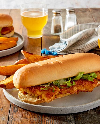 Crispy Fish Sandwiches with Tartar Sauce & Roasted Sweet Potato Wedges