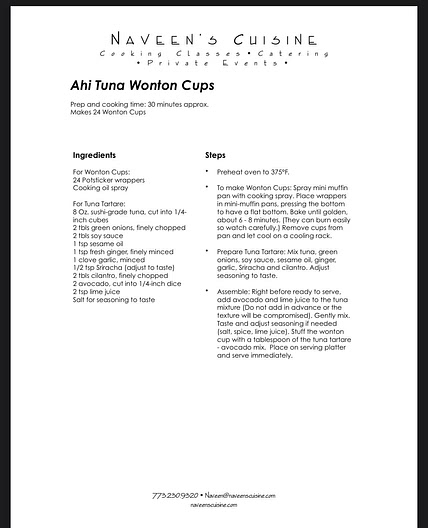 Ahi Tuna Wonton Cups