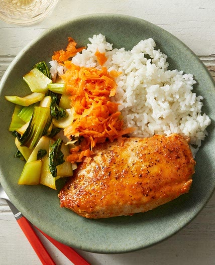 Soy-Glazed Chicken with Sesame Carrots & Rice