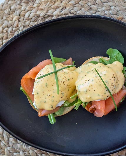 Smoked salmon eggs benedict breakfast