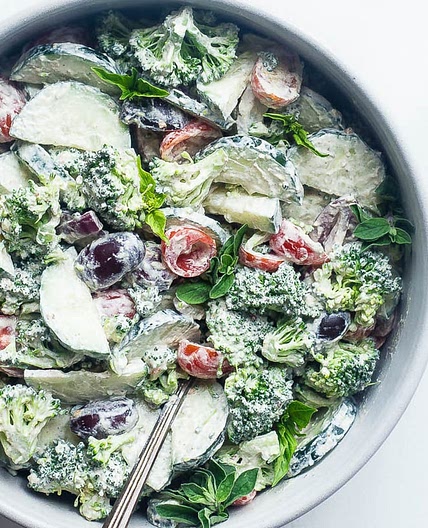 Healthy Greek Broccoli Salad With Creamy Cashew Dressing