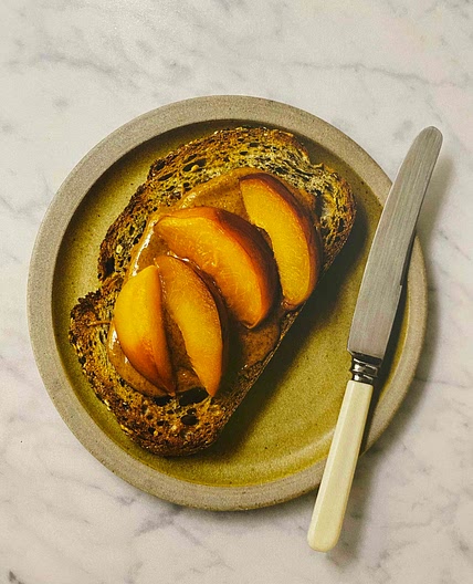 Nut-Butter Multigrain Toast with Poached Fruits