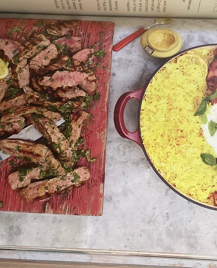 Grilled steak, Ratatouille, Saffron Rice