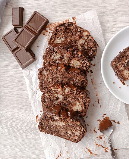 Marble Loaf Cake with Chocolate Ganache