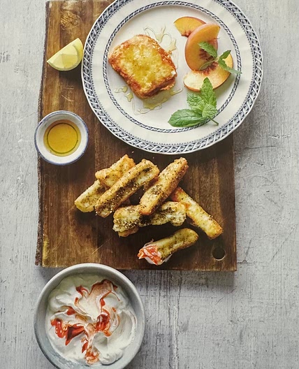 Fried Halloumi Fingers and Fried Feta Saganaki