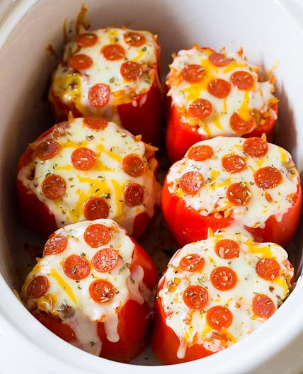 Pizza Slow Cooker Stuffed Peppers