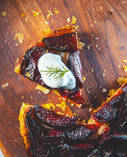 Beetroot Tarte Tatin with Dill and Wasabi Cream